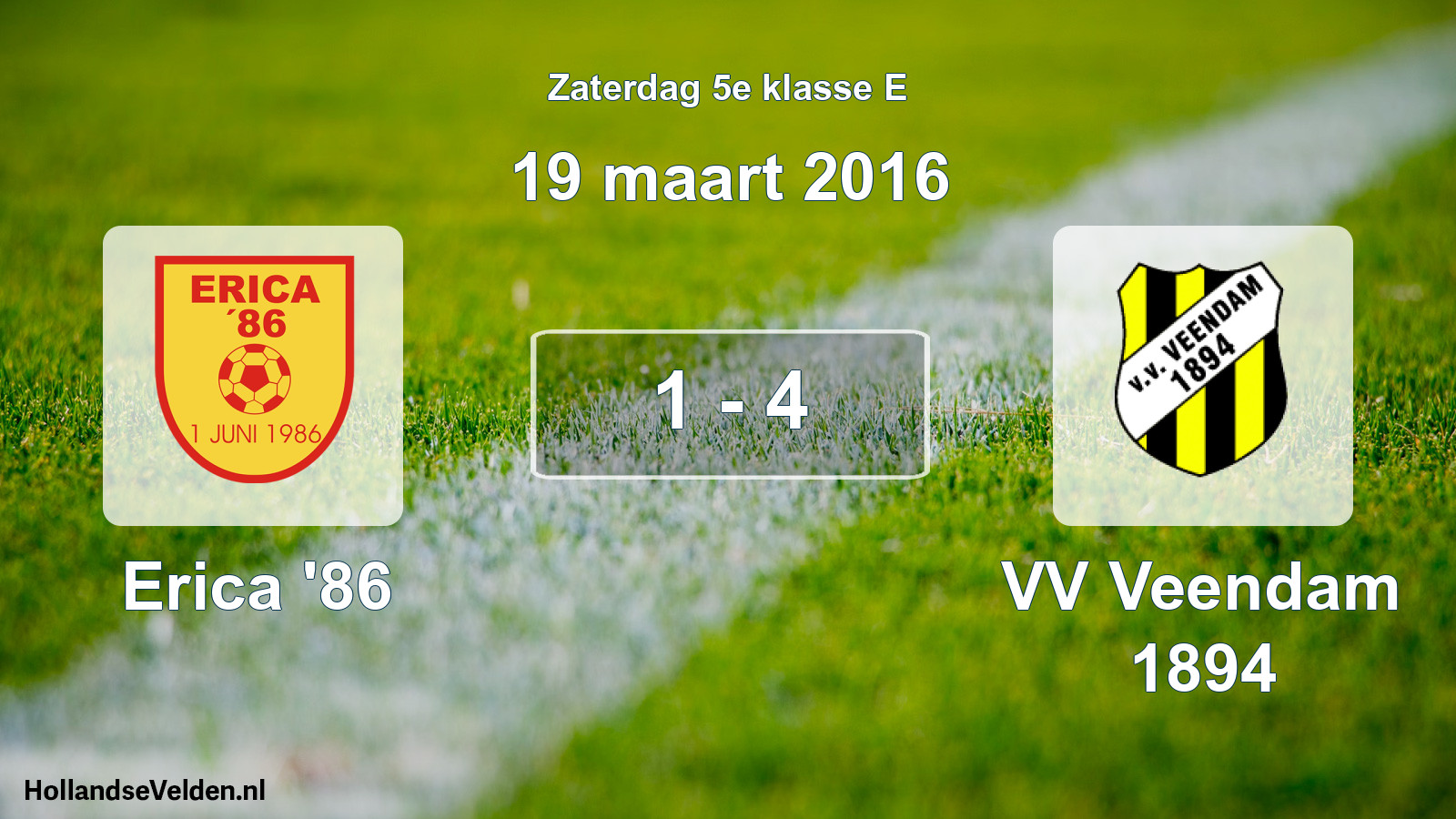 Total number of matches played: Erica '86 - VV Veendam 1894 1 - 4 (19 March 2016)