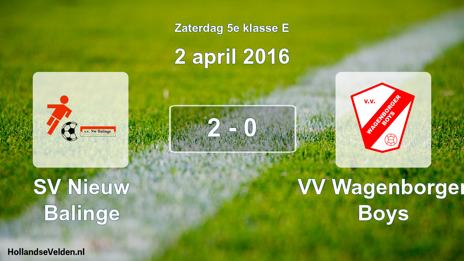 Total number of matches played: SV Nieuw Balinge - VV Wagenborger Boys 2 - 0 (2 April 2016)