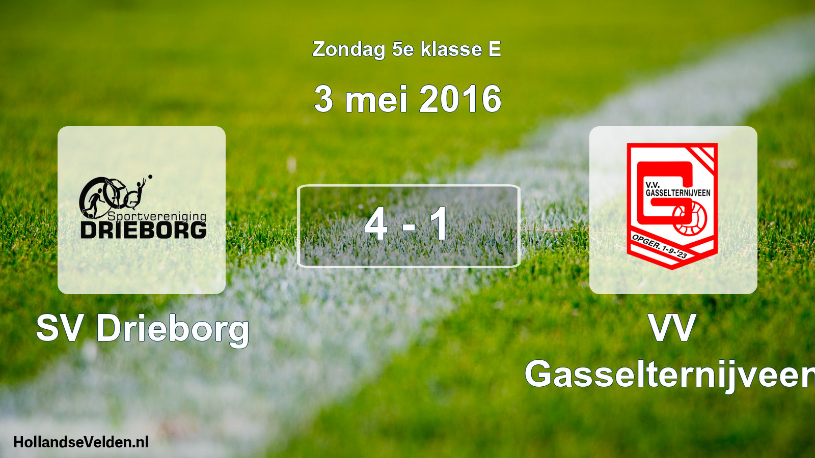 Total number of matches played: SV Drieborg - VV Gasselternijveen 4 - 1 (3 May 2016)