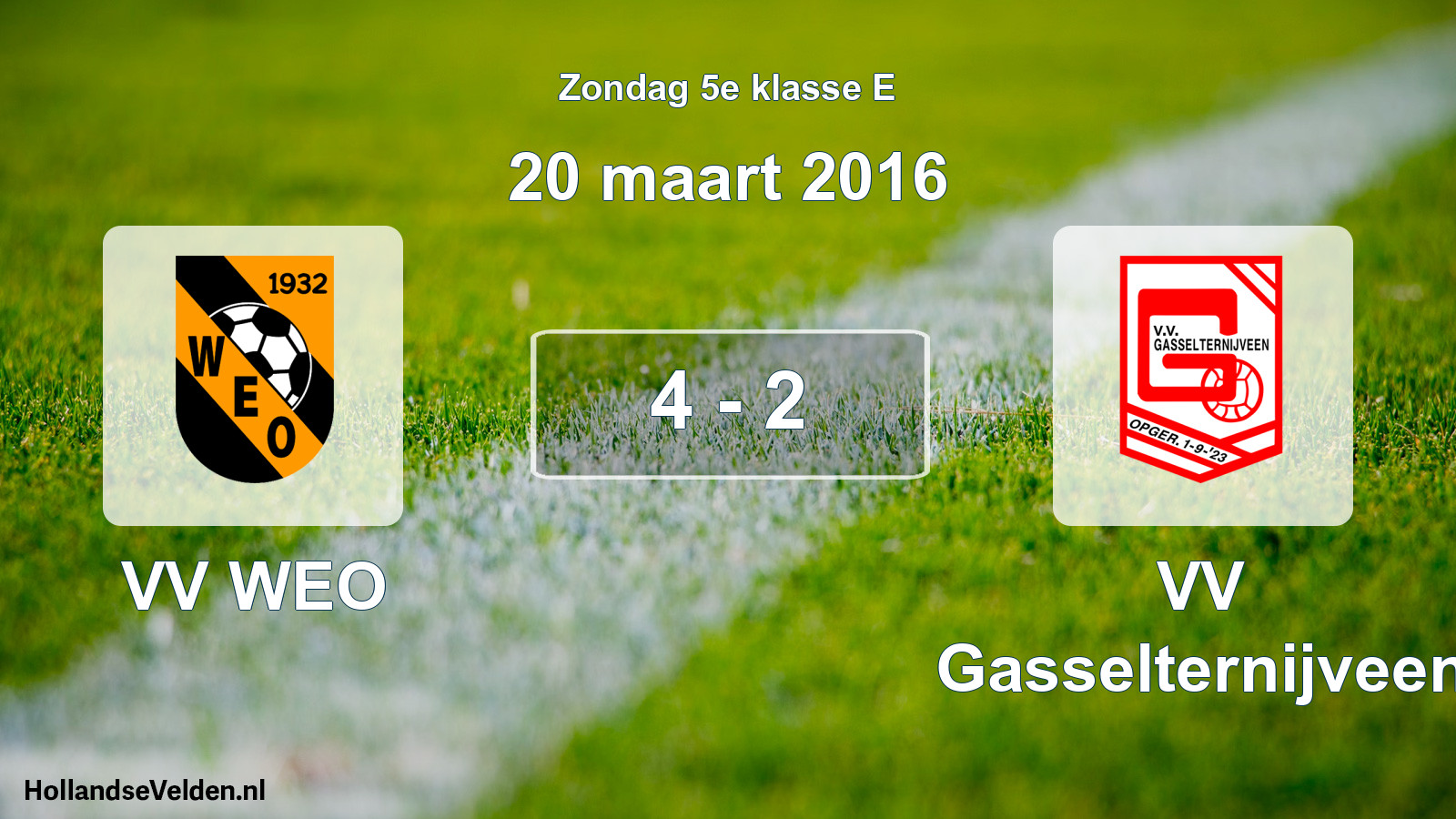 Total number of matches played: VV WEO - VV Gasselternijveen 4 - 2 (20 March 2016)