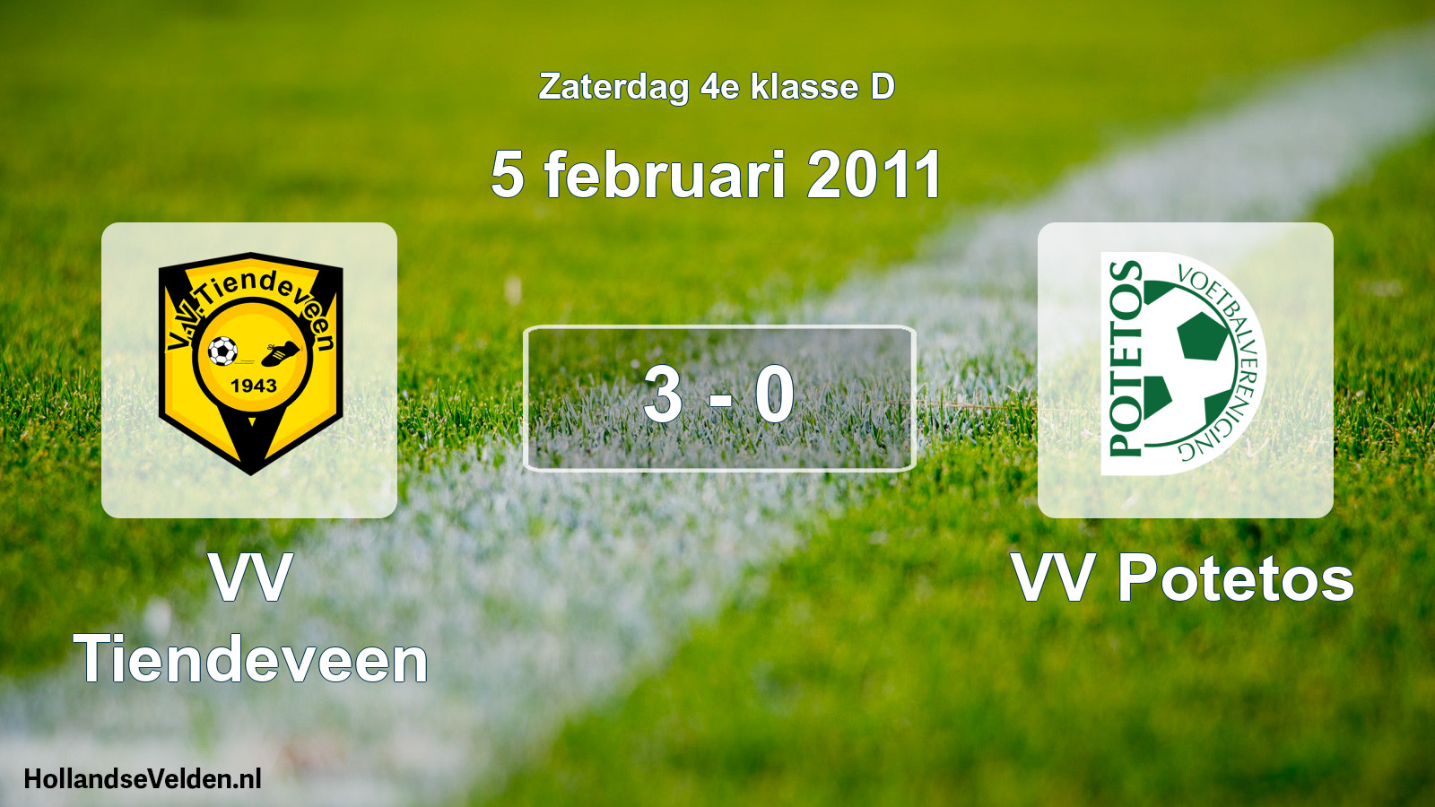 Total number of matches played: VV Tiendeveen - VV Potetos 3 - 0 (5 February 2011)