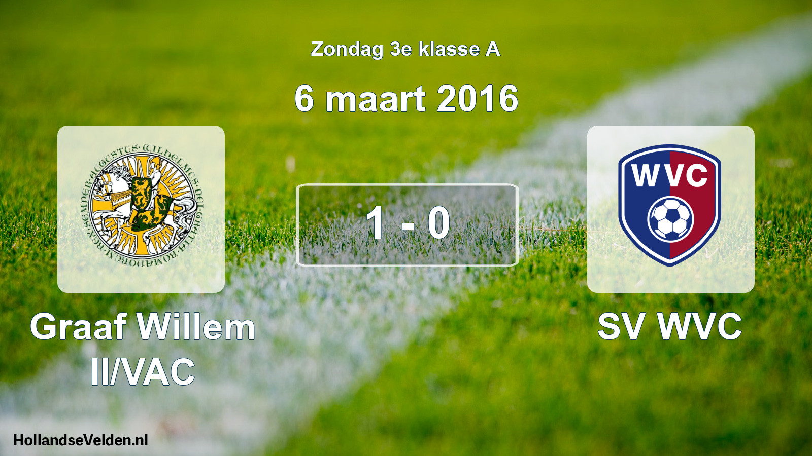 Total number of matches played: Graaf Willem II/VAC - SV WVC 1 - 0 (6 March 2016)