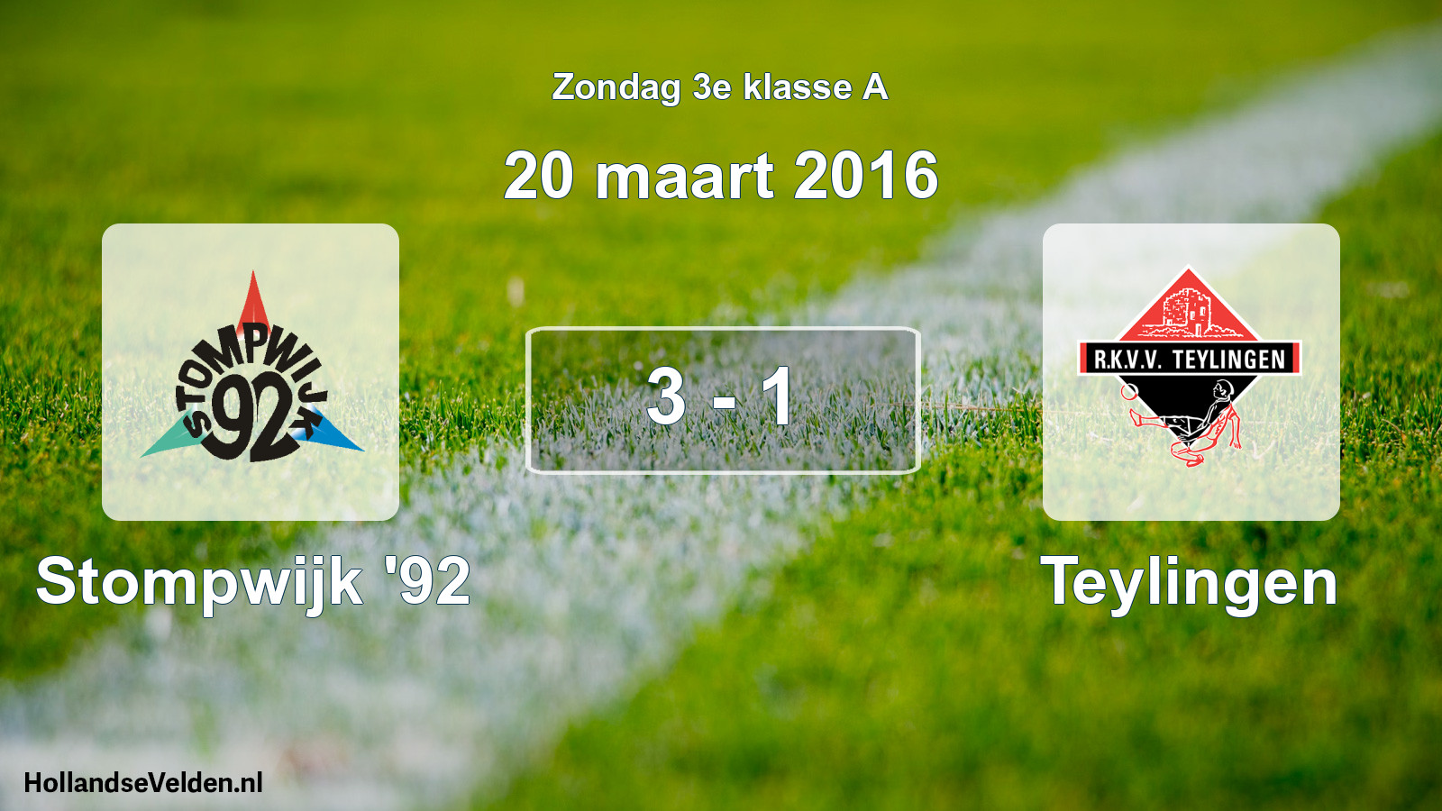 Total number of matches played: Stompwijk '92 - Teylingen 3 - 1 (20 March 2016)