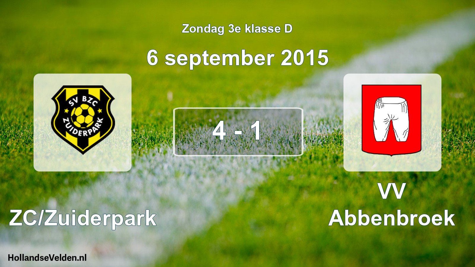 Total number of matches played: BZC/Zuiderpark - VV Abbenbroek 4 - 1 (6 September 2015)