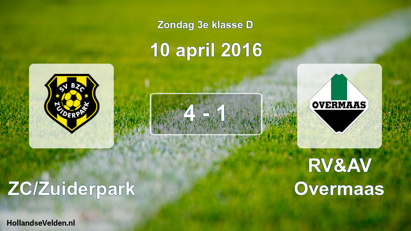 Total number of matches played: BZC/Zuiderpark - RV&AV Overmaas 4 - 1 (10 April 2016)