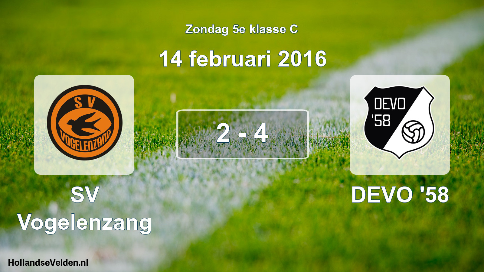 Total number of matches played: SV Vogelenzang - DEVO '58 2 - 4 (14 February 2016)