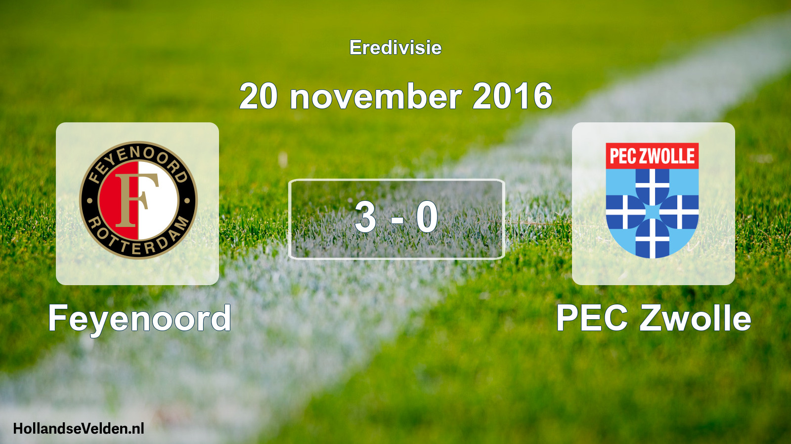 Total number of matches played: Feyenoord - PEC Zwolle 3 - 0 (20 November 2016)