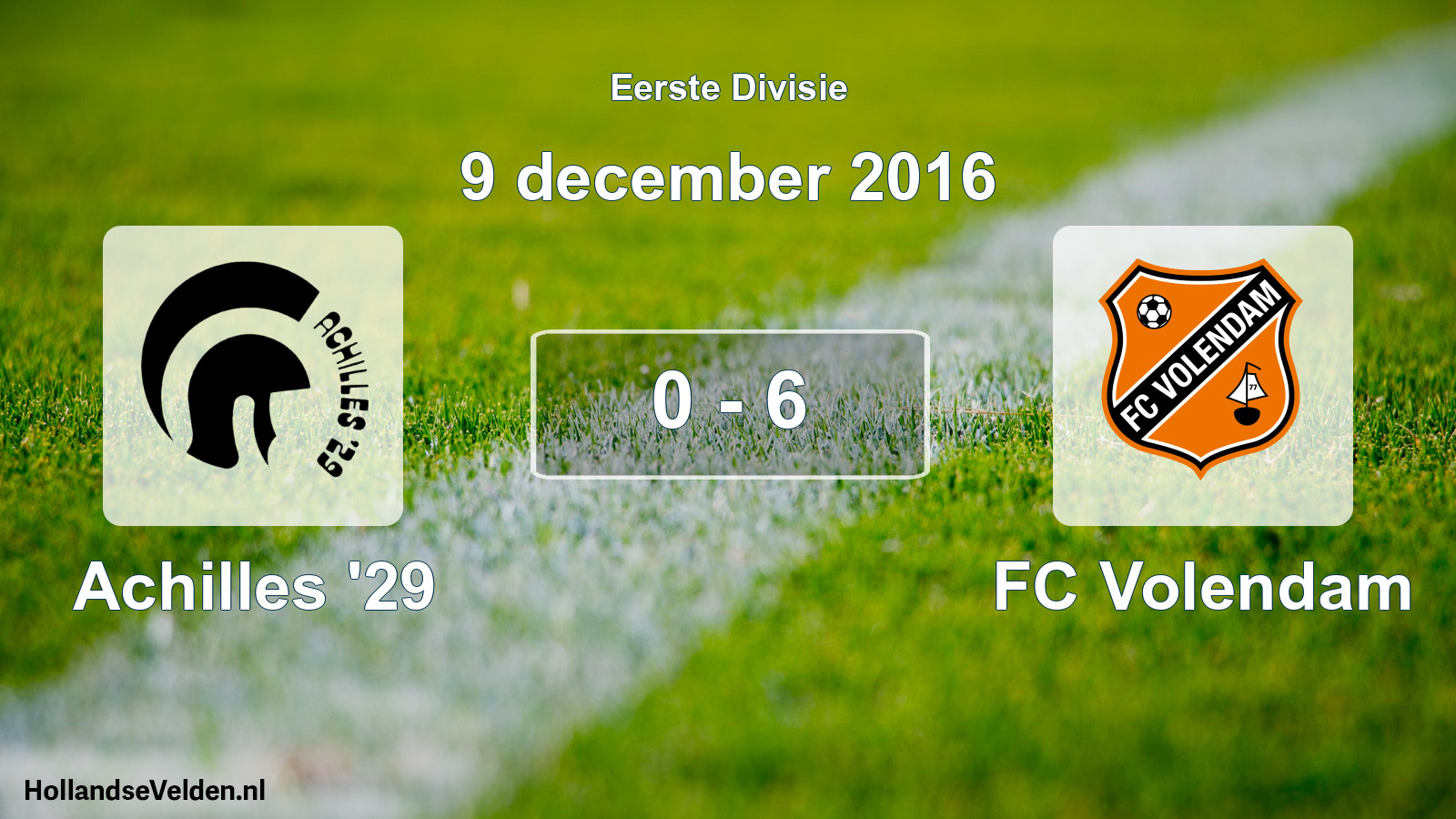 Total number of matches played: Achilles '29 - FC Volendam 0 - 6 (9 December 2016)