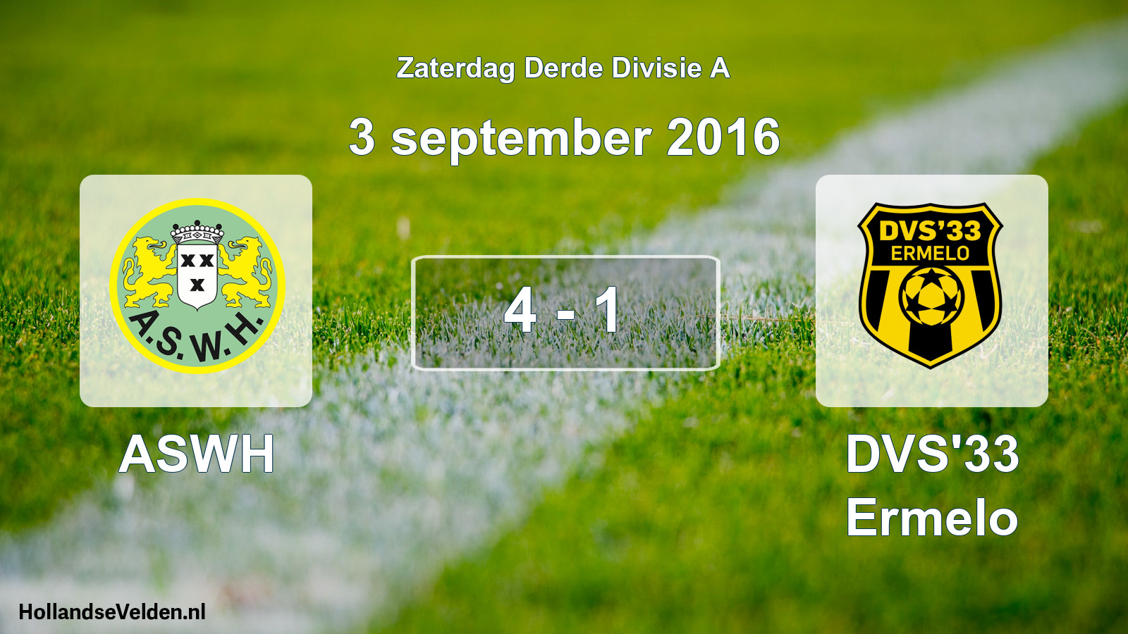 Total number of matches played: ASWH - DVS'33 Ermelo 4 - 1 (3 September 2016)