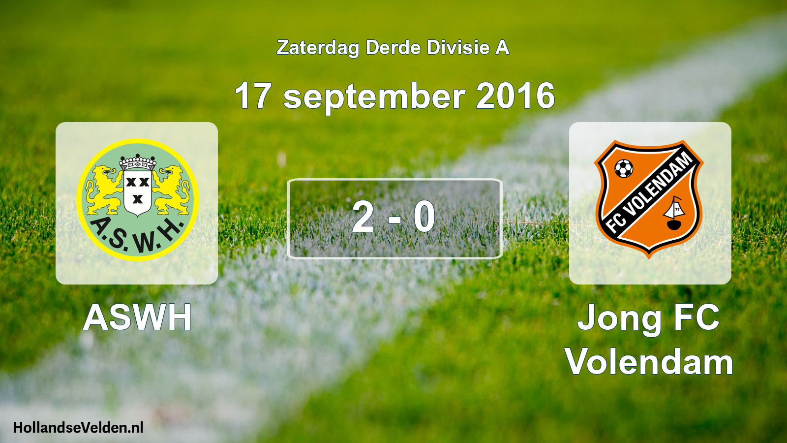 Total number of matches played: ASWH - Jong FC Volendam 2 - 0 (17 September 2016)