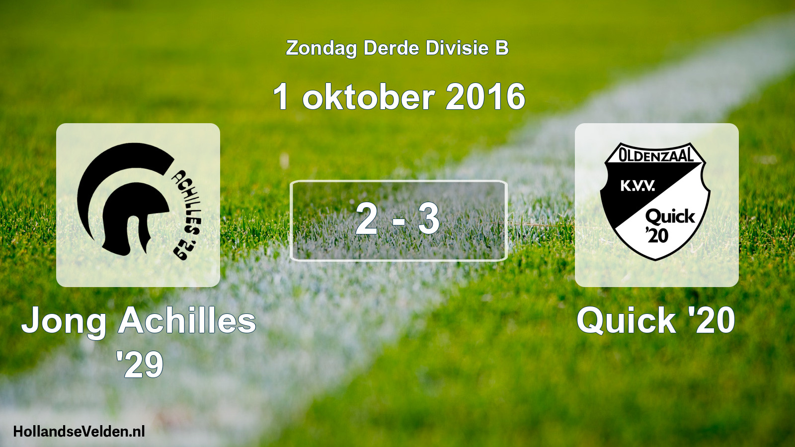 Total number of matches played: Jong Achilles '29 - Quick '20 2 - 3 (1 October 2016)
