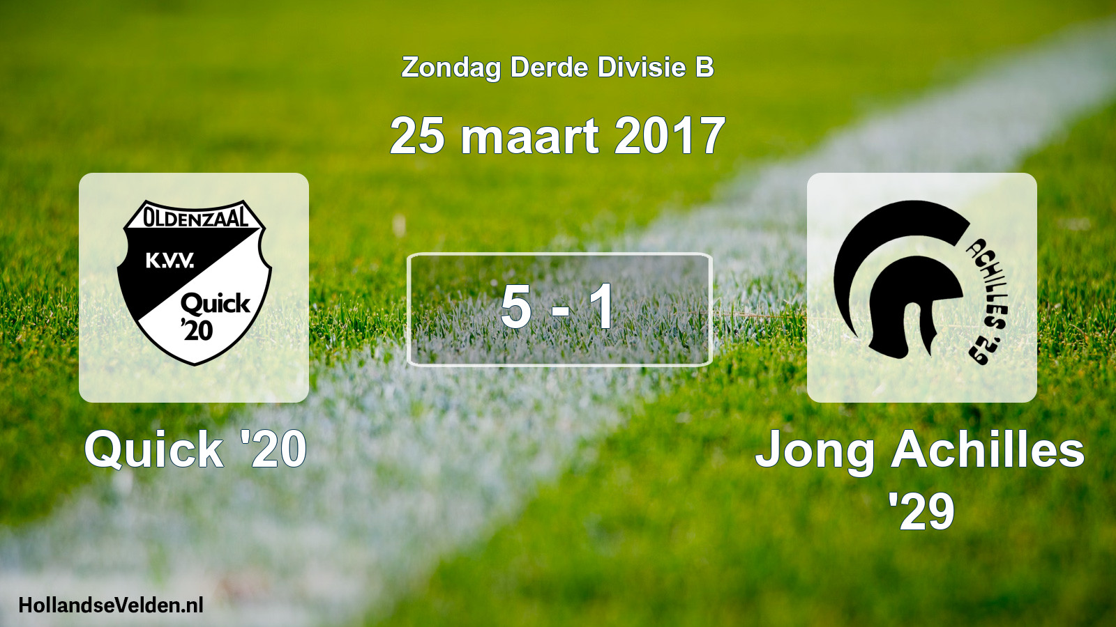 Total number of matches played: Quick '20 - Jong Achilles '29 5 - 1 (25 March 2017)