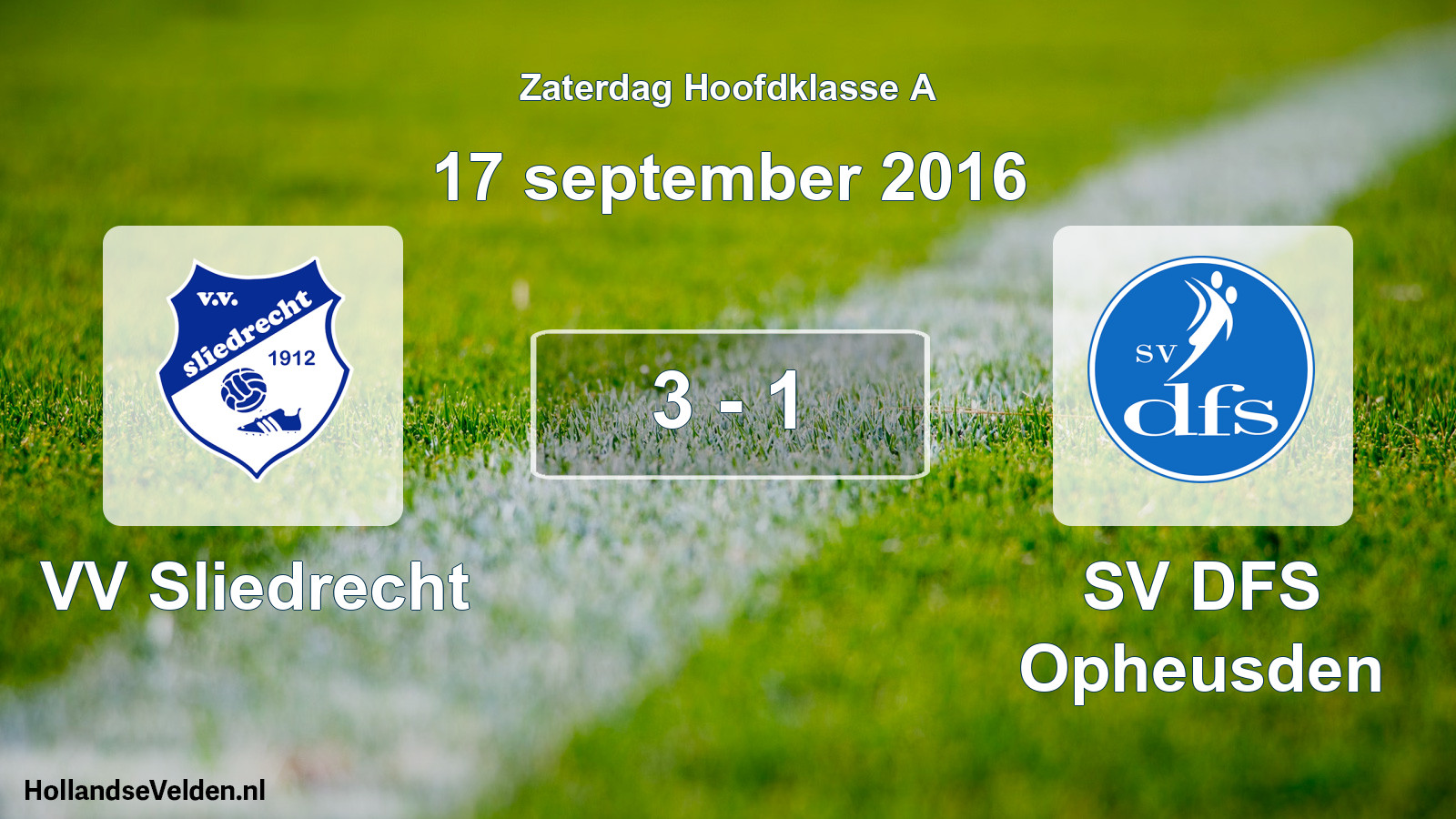 Gespeelde wedstrijd: VV Sliedrecht - SV DFS Opheusden 3 - 1 (17 september 2016)