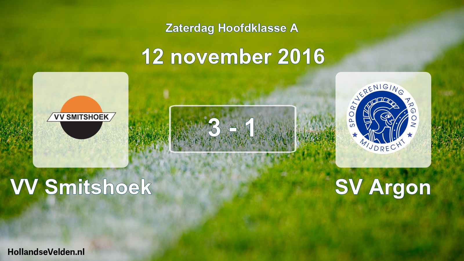 Gespeelde wedstrijd: VV Smitshoek - SV Argon 3 - 1 (12 november 2016)