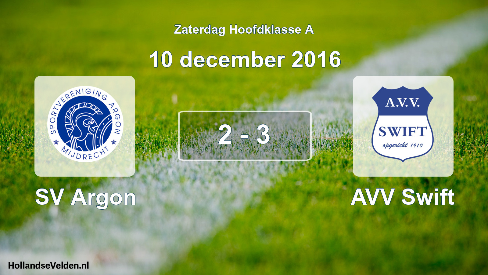 Total number of matches played: SV Argon - AVV Swift 2 - 3 (10 December 2016)
