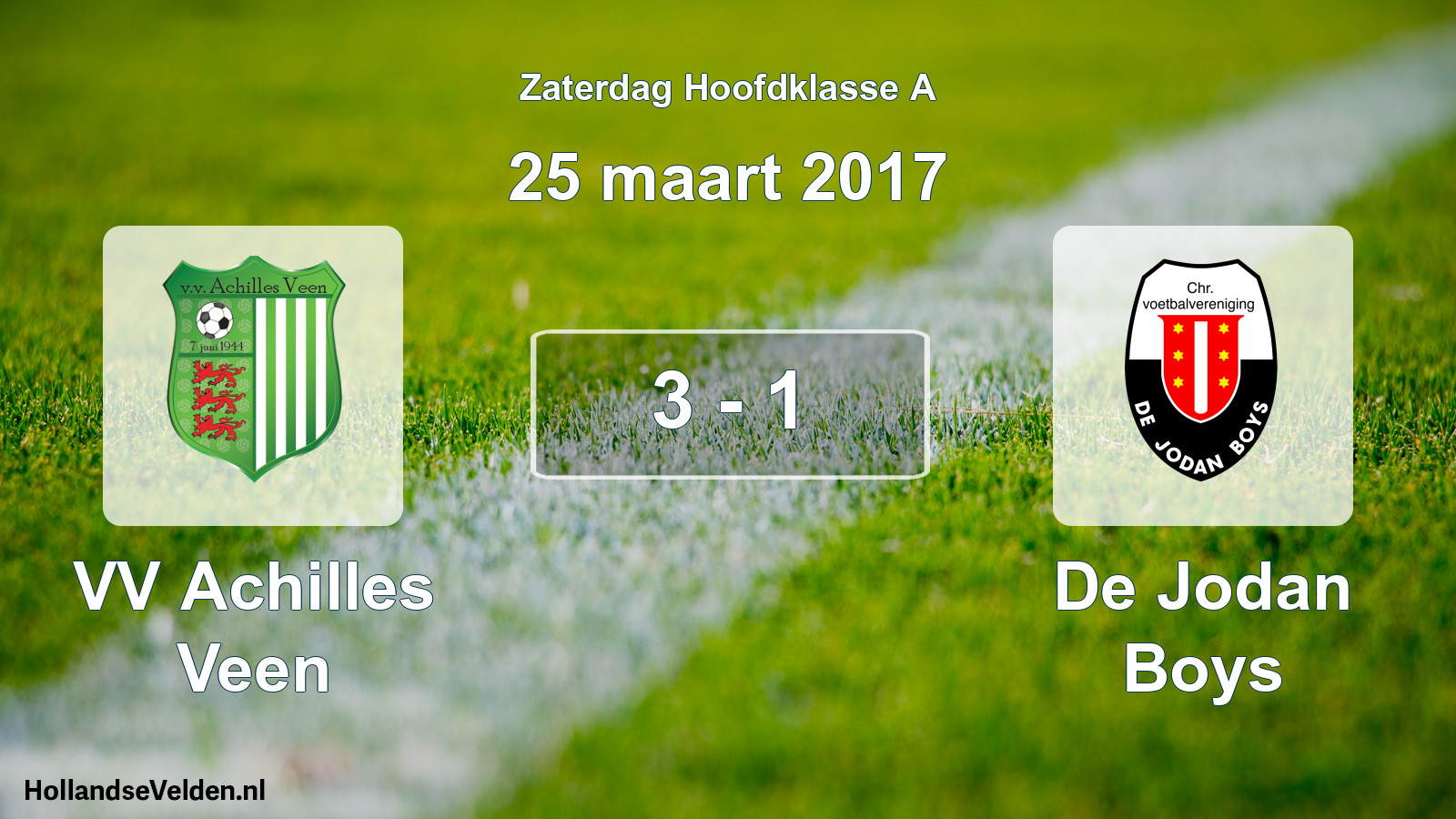 Total number of matches played: VV Achilles Veen - De Jodan Boys 3 - 1 (25 March 2017)