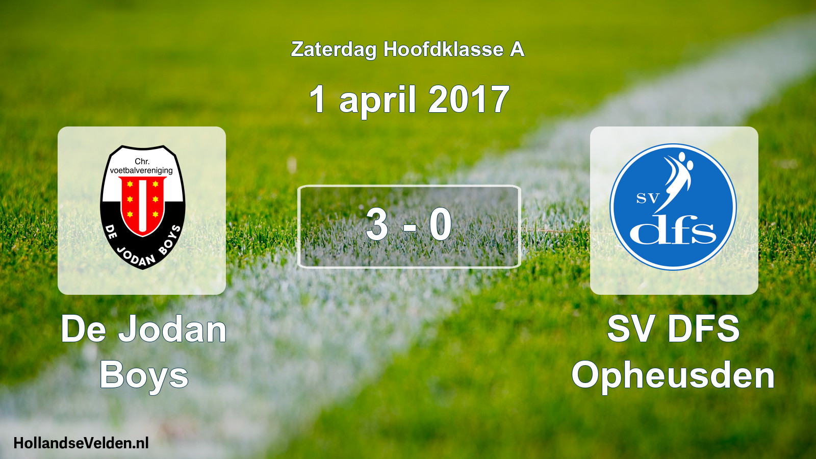Total number of matches played: De Jodan Boys - SV DFS Opheusden 3 - 0 (1 April 2017)