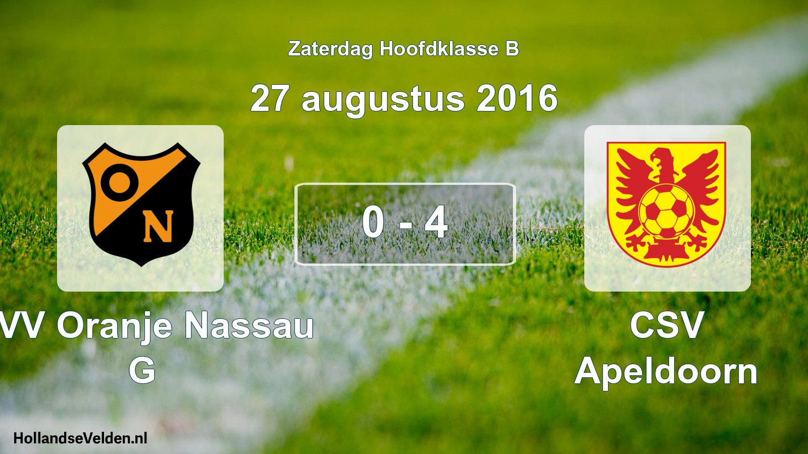 Gespeelde wedstrijd: CVV Oranje Nassau G - CSV Apeldoorn 0 - 4 (27 augustus 2016)