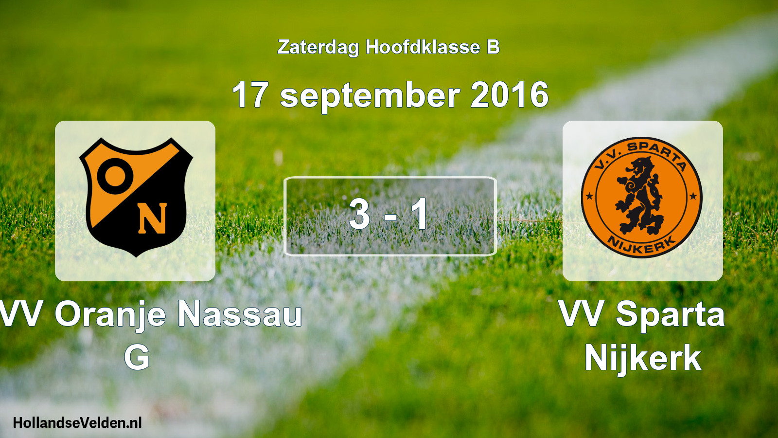 Gespeelde wedstrijd: CVV Oranje Nassau G - VV Sparta Nijkerk 3 - 1 (17 september 2016)