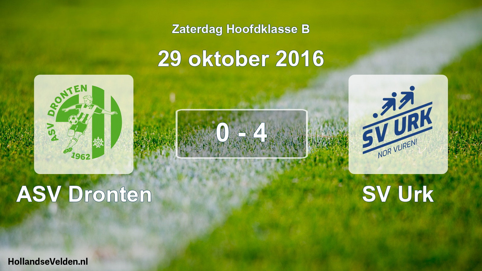 Gespeelde wedstrijd: ASV Dronten - SV Urk 0 - 4 (29 oktober 2016)