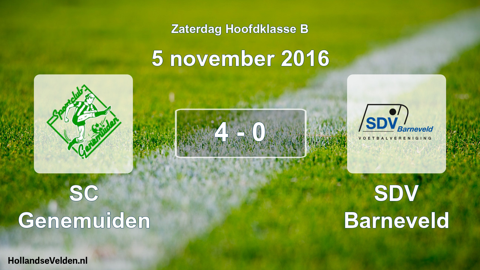 Gespeelde wedstrijd: SC Genemuiden - SDV Barneveld 4 - 0 (5 november 2016)