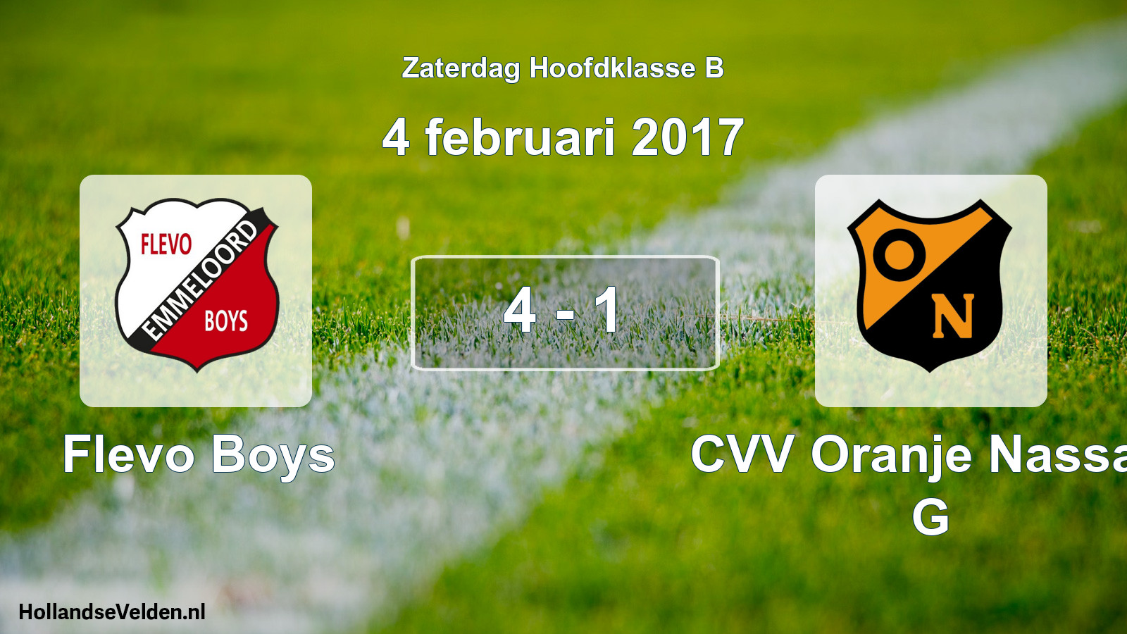 Total number of matches played: Flevo Boys - CVV Oranje Nassau G 4 - 1 (4 February 2017)