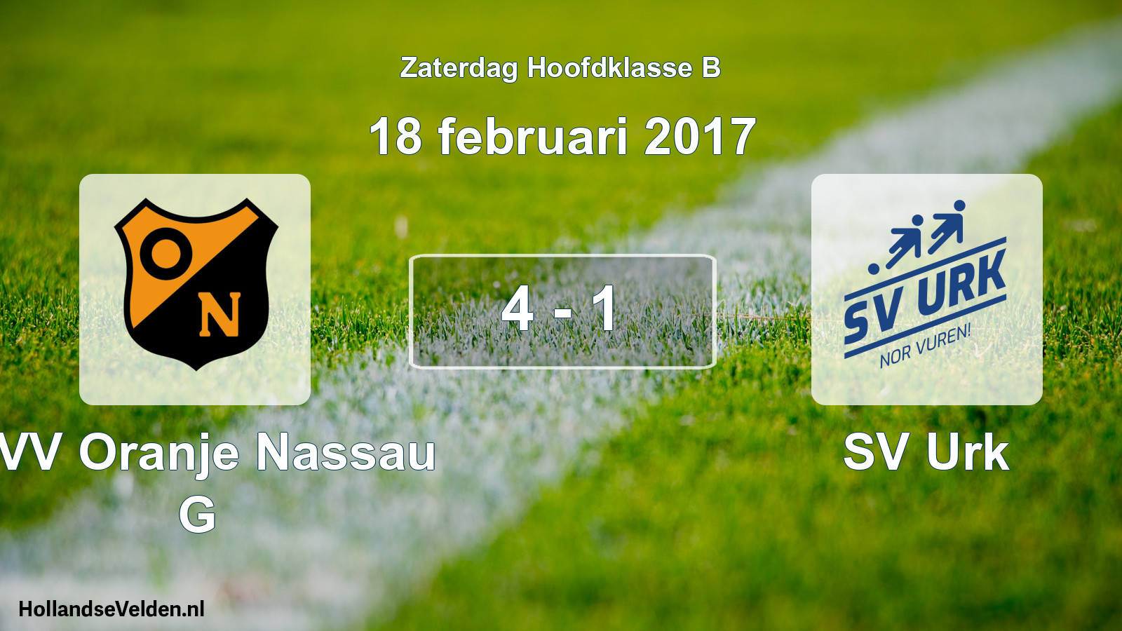 Gespeelde wedstrijd: CVV Oranje Nassau G - SV Urk 4 - 1 (18 februari 2017)