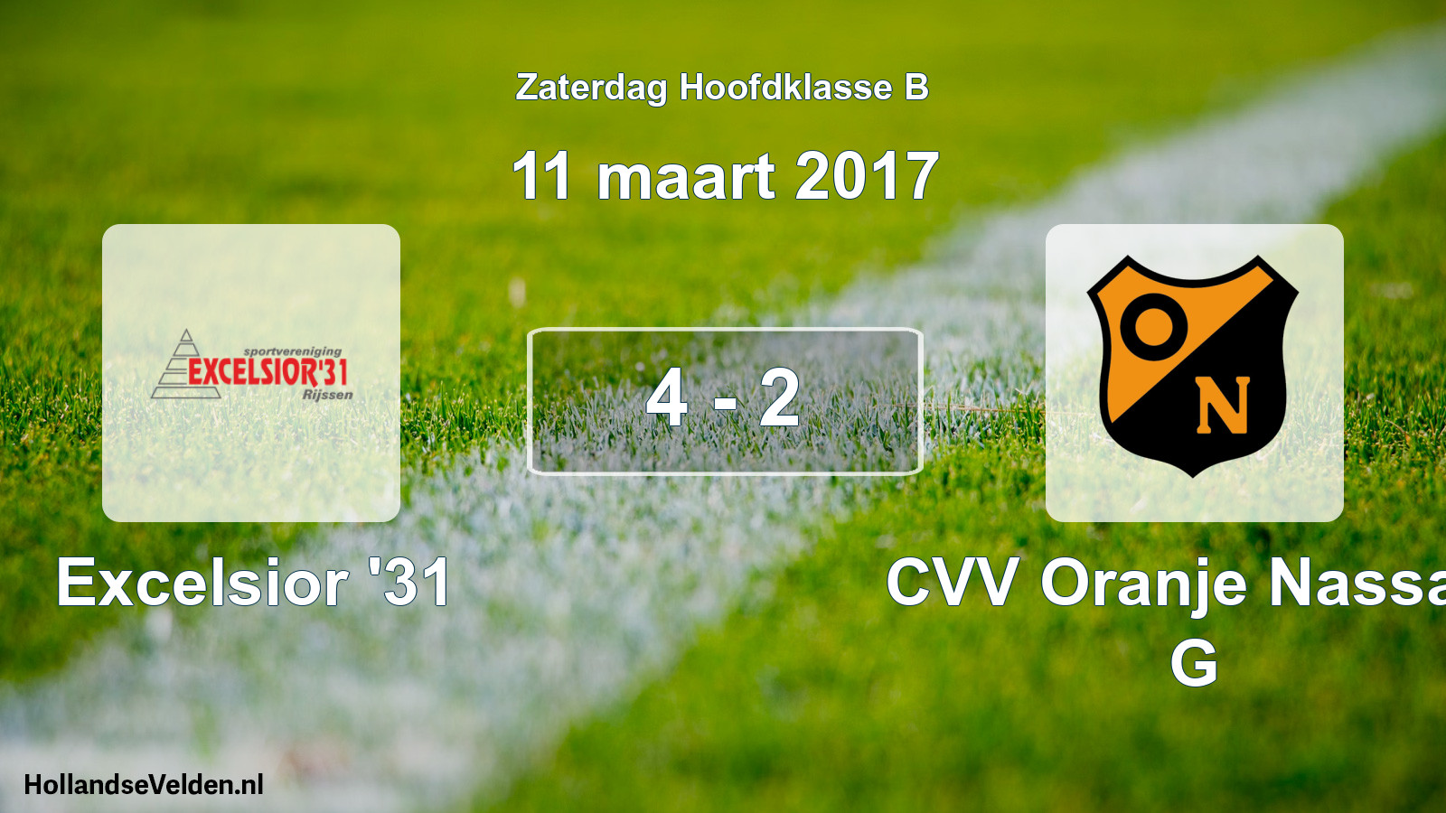 Total number of matches played: Excelsior '31 - CVV Oranje Nassau G 4 - 2 (11 March 2017)