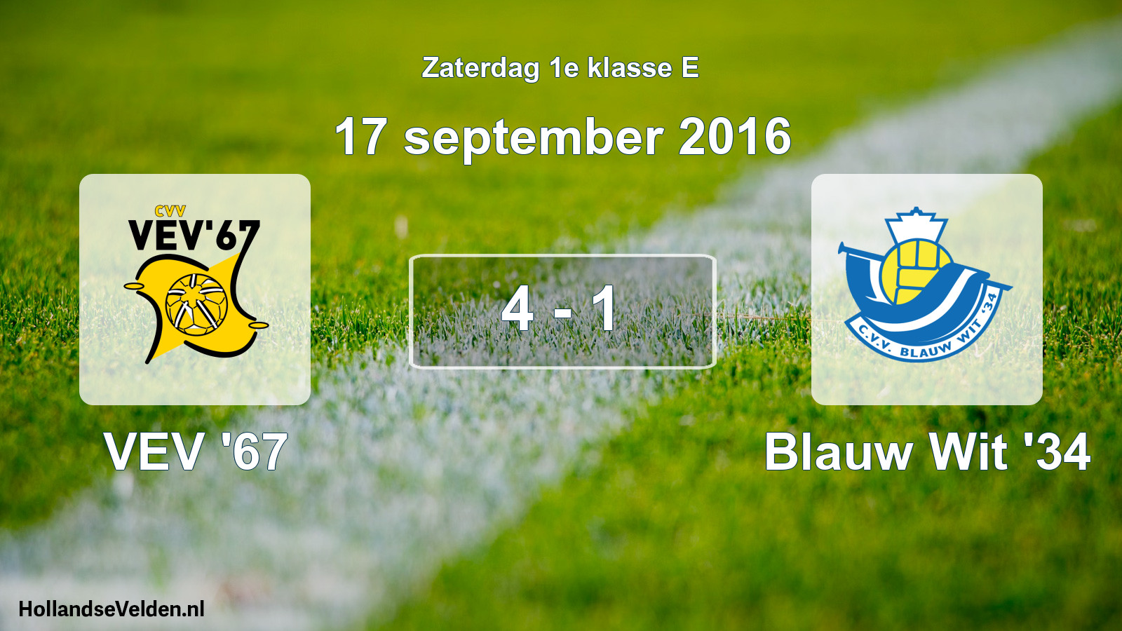 Total number of matches played: VEV '67 - Blauw Wit '34 4 - 1 (17 September 2016)