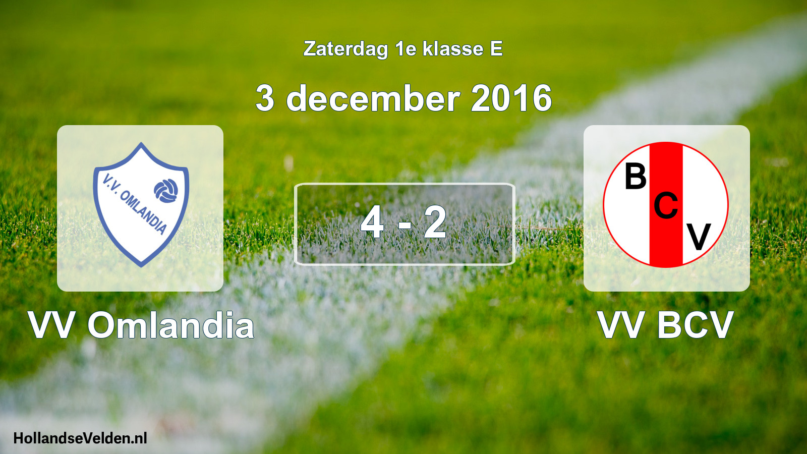 Total number of matches played: VV Omlandia - VV BCV 4 - 2 (3 December 2016)
