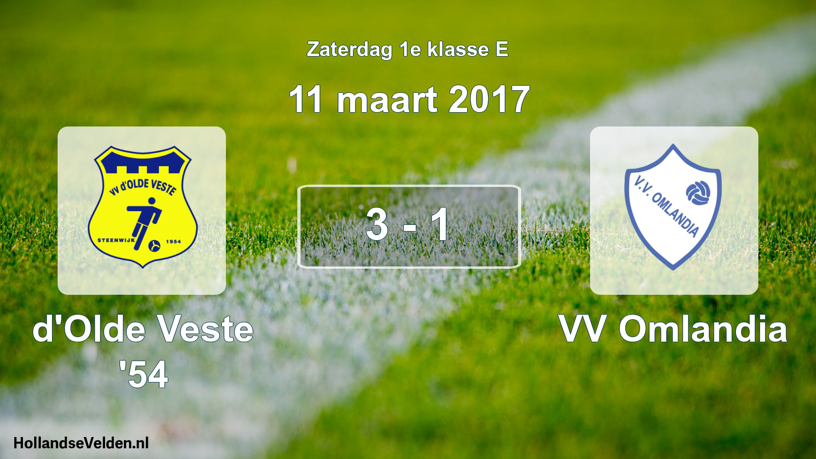 Total number of matches played: d'Olde Veste '54 - VV Omlandia 3 - 1 (11 March 2017)