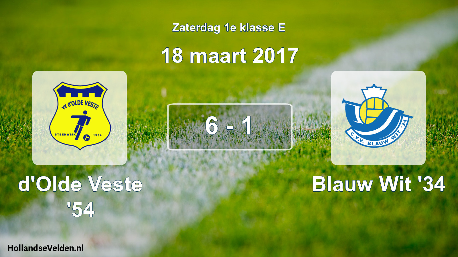 Total number of matches played: d'Olde Veste '54 - Blauw Wit '34 6 - 1 (18 March 2017)