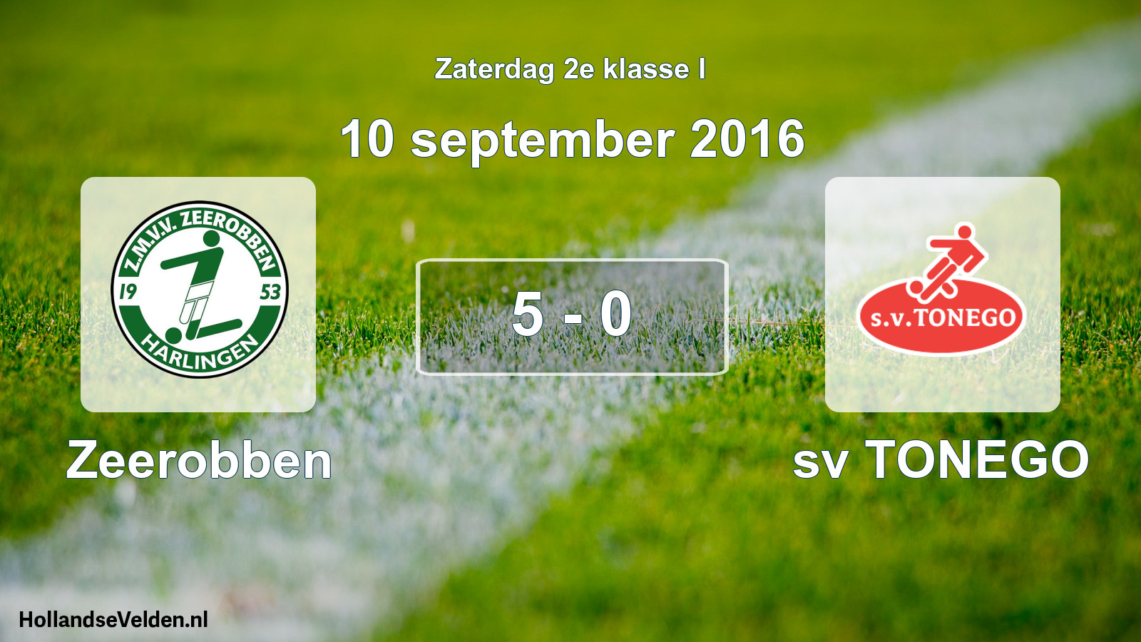 Total number of matches played: Zeerobben - sv TONEGO 5 - 0 (10 September 2016)