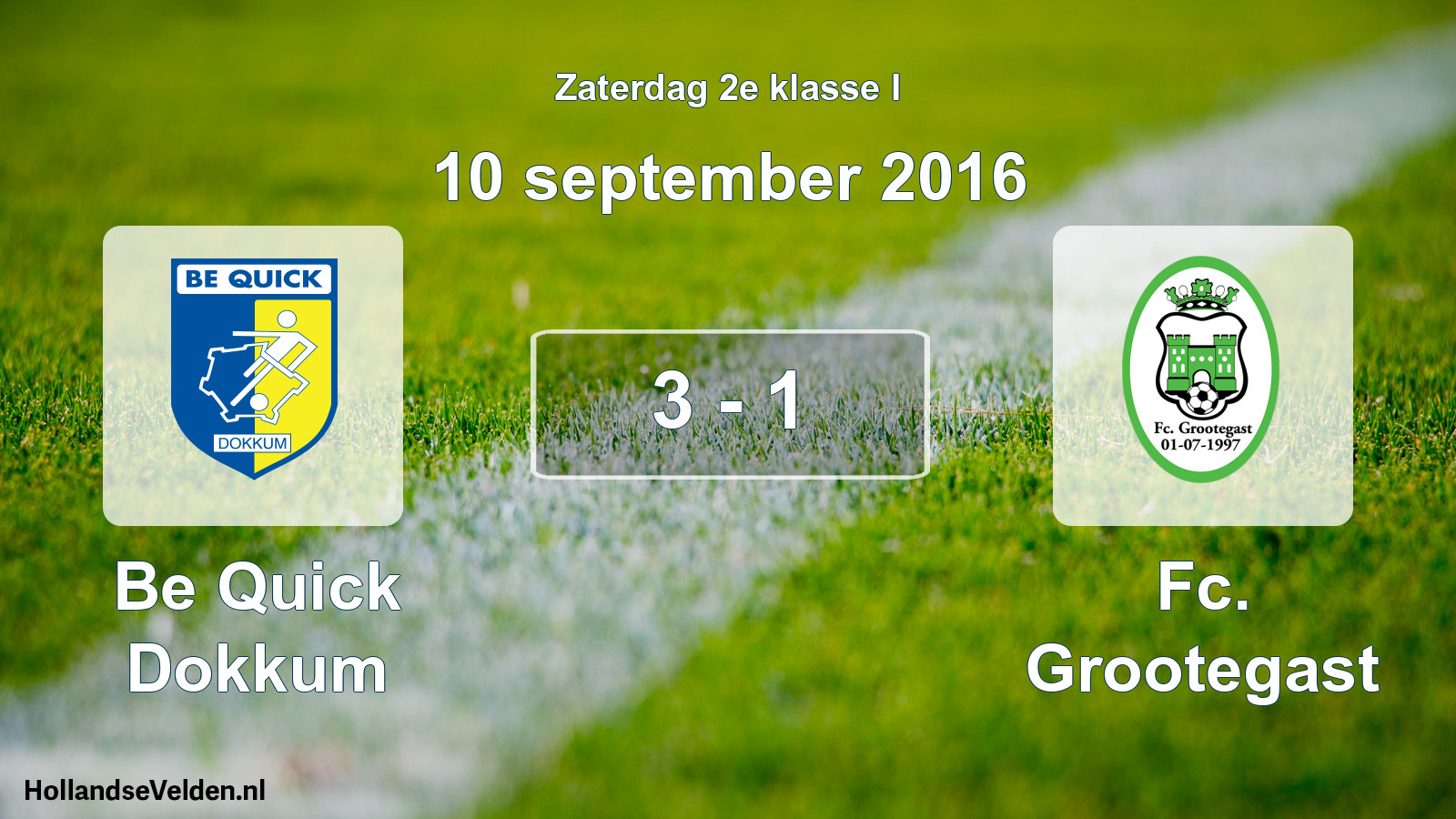 Total number of matches played: Be Quick Dokkum - Fc. Grootegast 3 - 1 (10 September 2016)