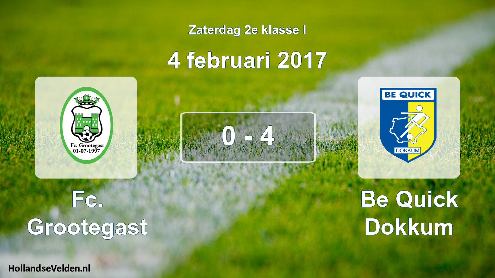 Total number of matches played: Fc. Grootegast - Be Quick Dokkum 0 - 4 (4 February 2017)