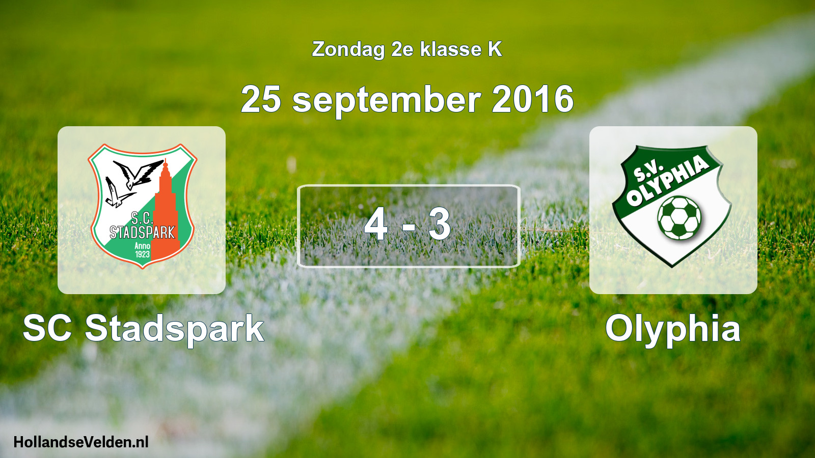Total number of matches played: SC Stadspark - Olyphia 4 - 3 (25 September 2016)
