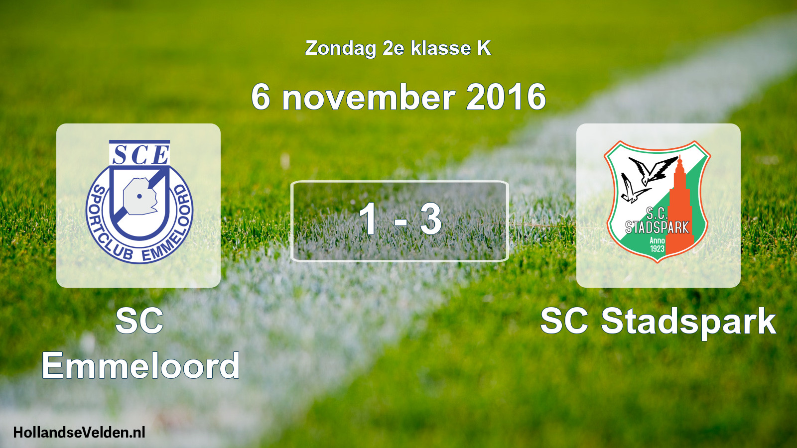 Total number of matches played: SC Emmeloord - SC Stadspark 1 - 3 (6 November 2016)