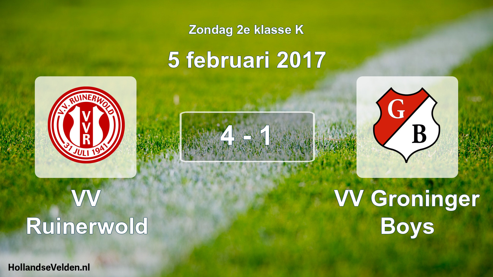 Total number of matches played: VV Ruinerwold - VV Groninger Boys 4 - 1 (5 February 2017)