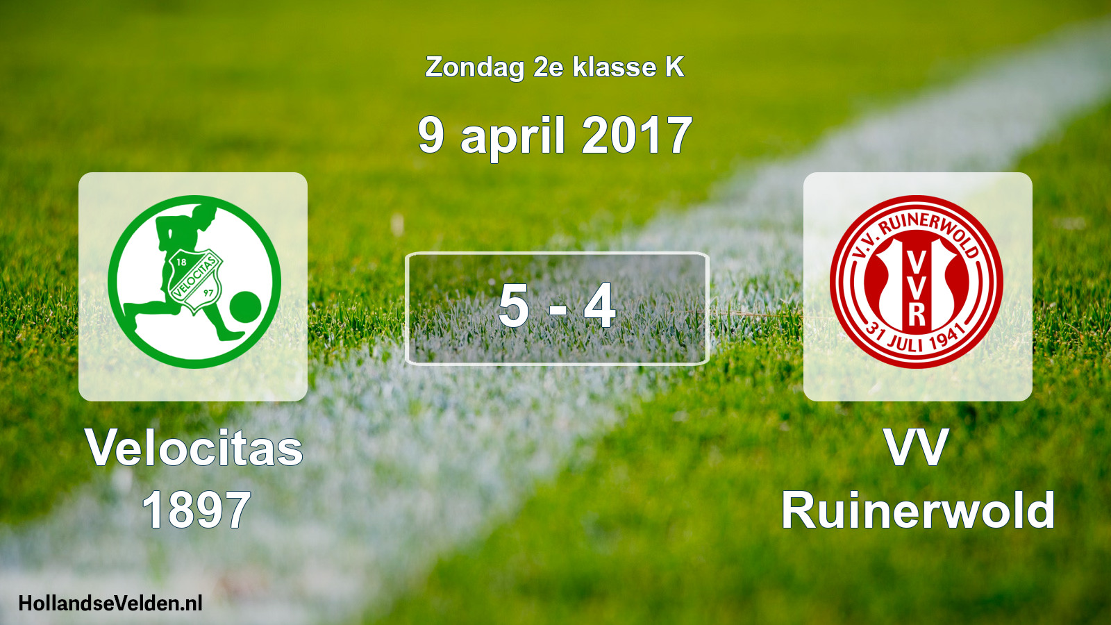Total number of matches played: Velocitas 1897 - VV Ruinerwold 5 - 4 (9 April 2017)