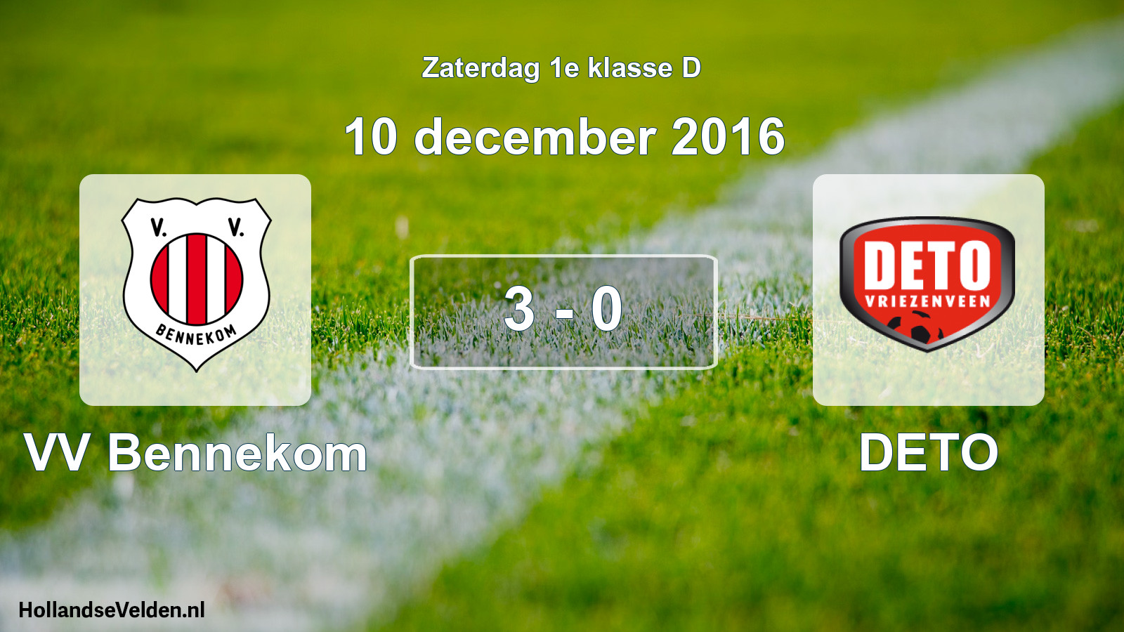 Total number of matches played: VV Bennekom - DETO 3 - 0 (10 December 2016)