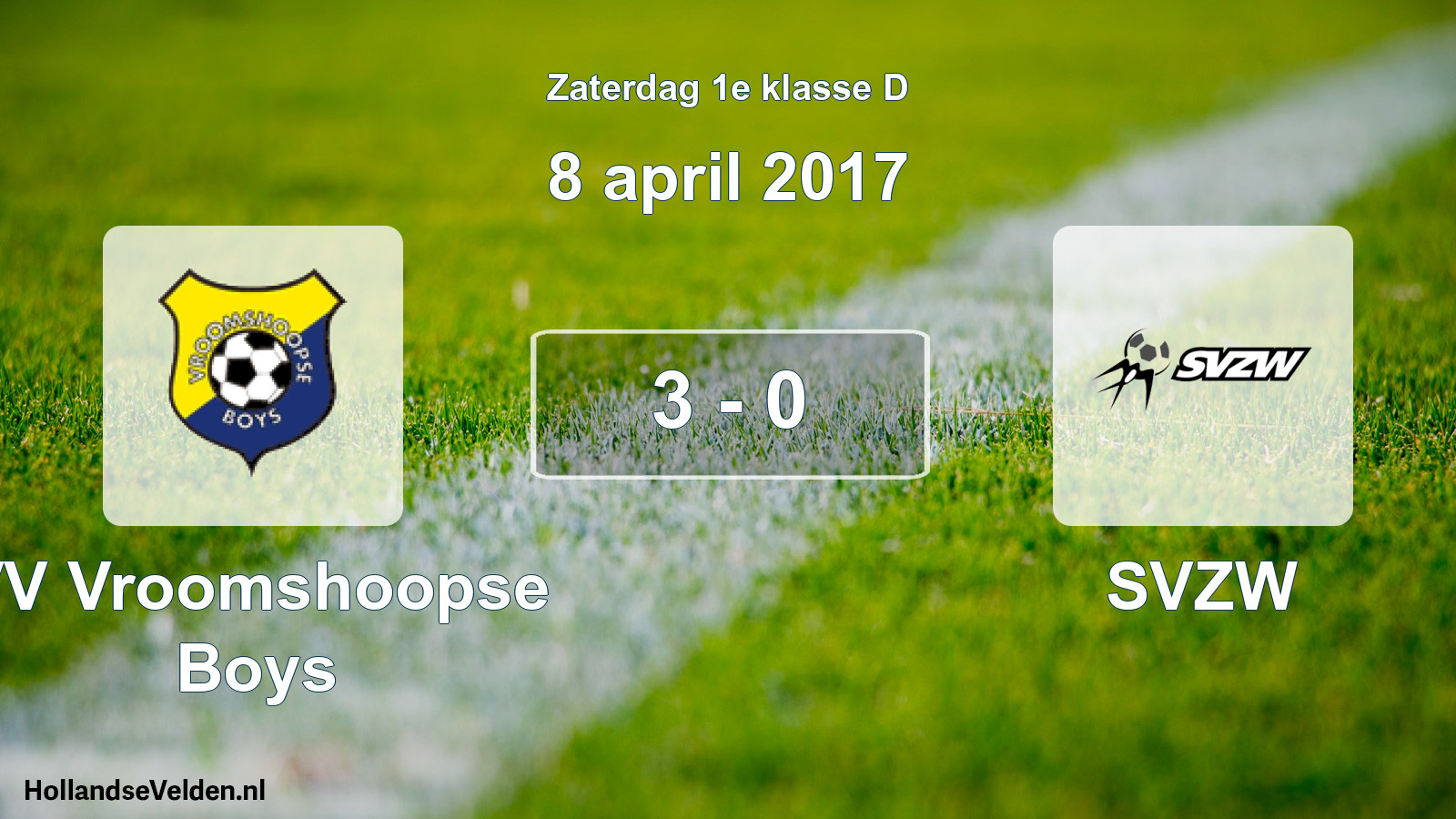 Total number of matches played: VV Vroomshoopse Boys - SVZW 3 - 0 (8 April 2017)