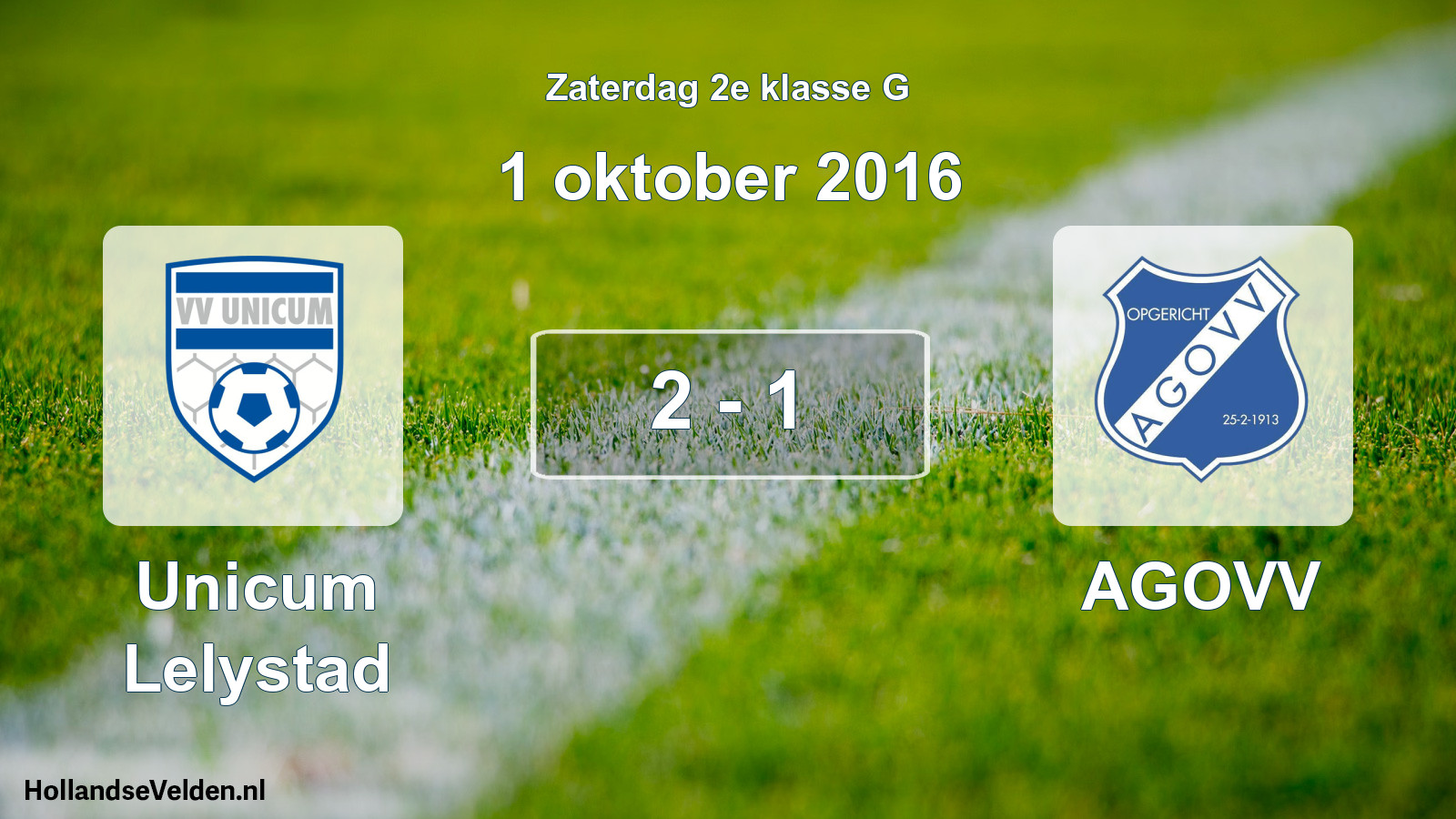 Total number of matches played: Unicum Lelystad - AGOVV 2 - 1 (1 October 2016)