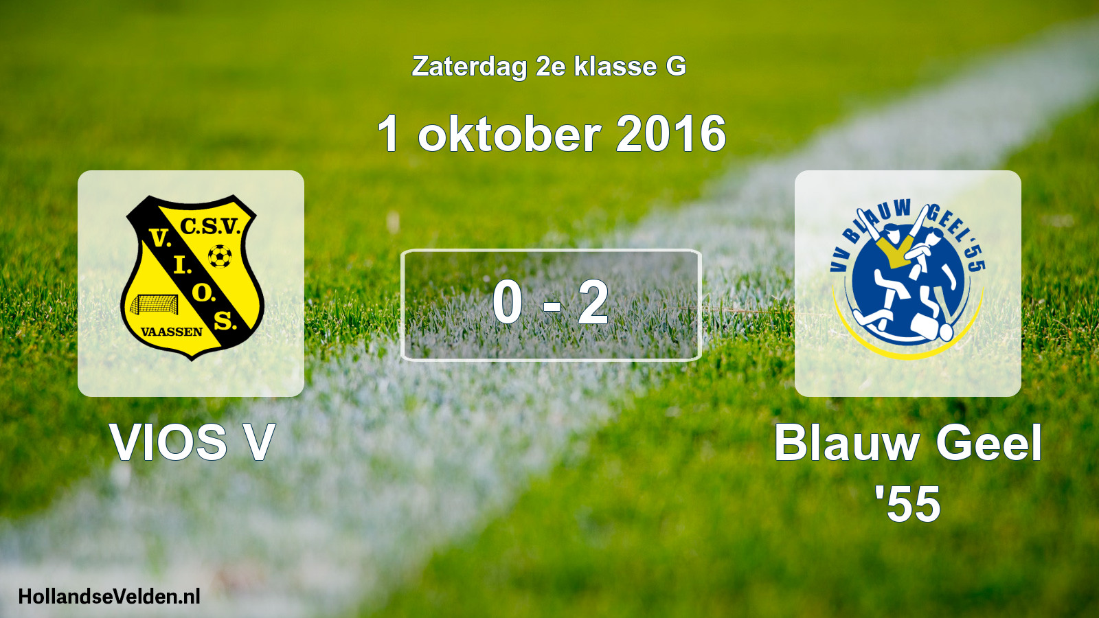 Total number of matches played: VIOS V - Blauw Geel '55 0 - 2 (1 October 2016)