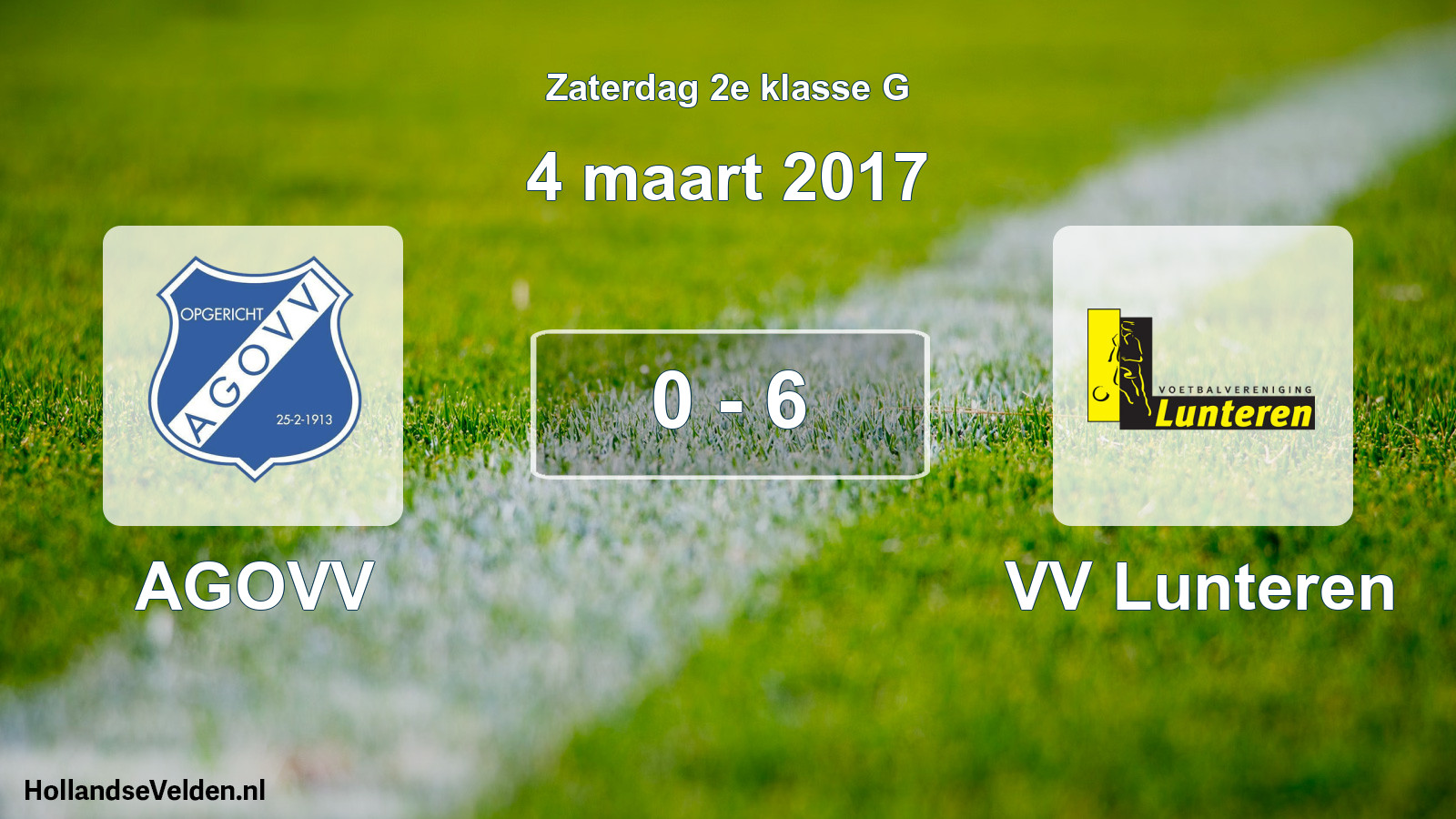 Total number of matches played: AGOVV - VV Lunteren 0 - 6 (4 March 2017)