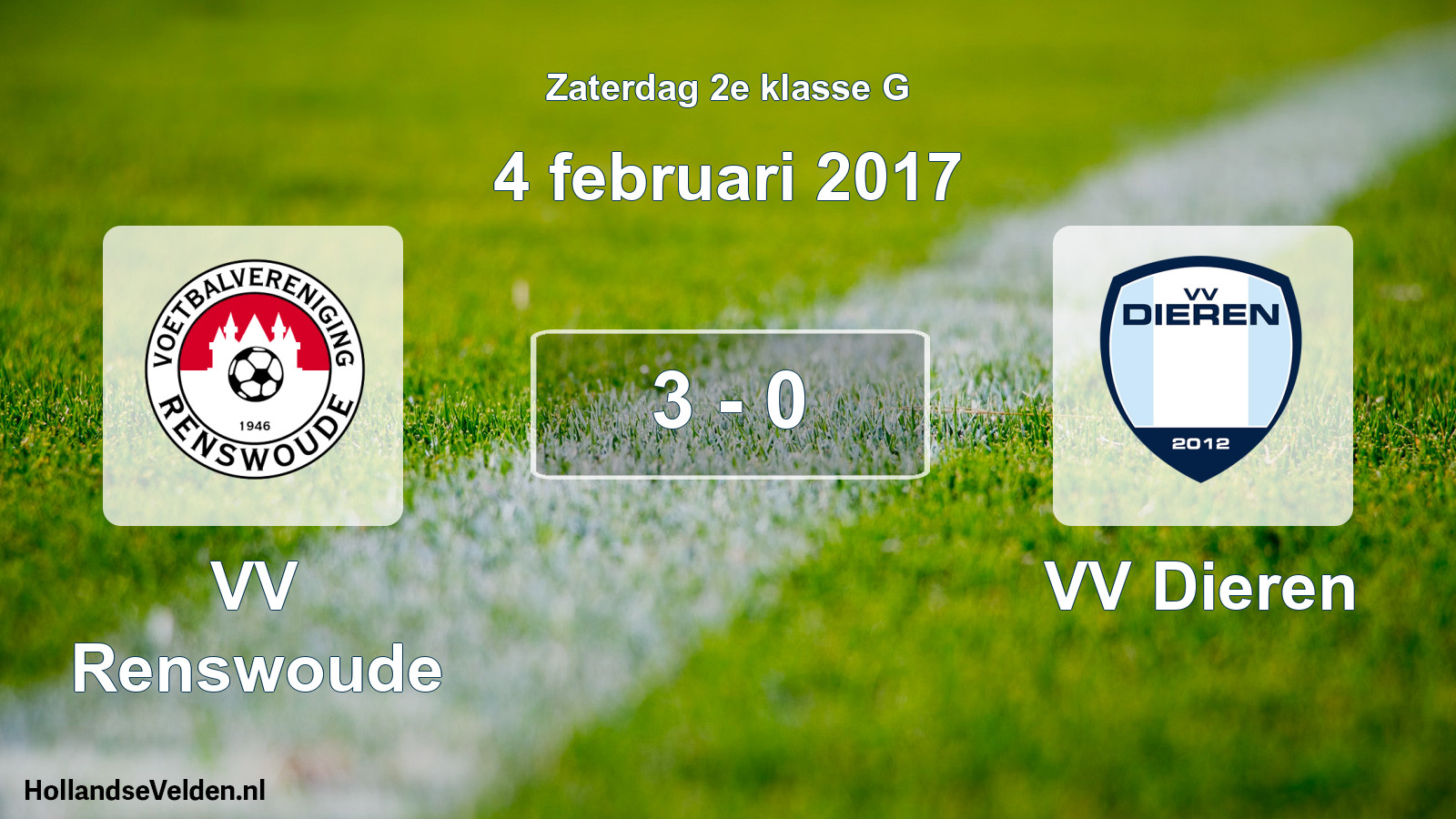 Total number of matches played: VV Renswoude - VV Dieren 3 - 0 (4 February 2017)