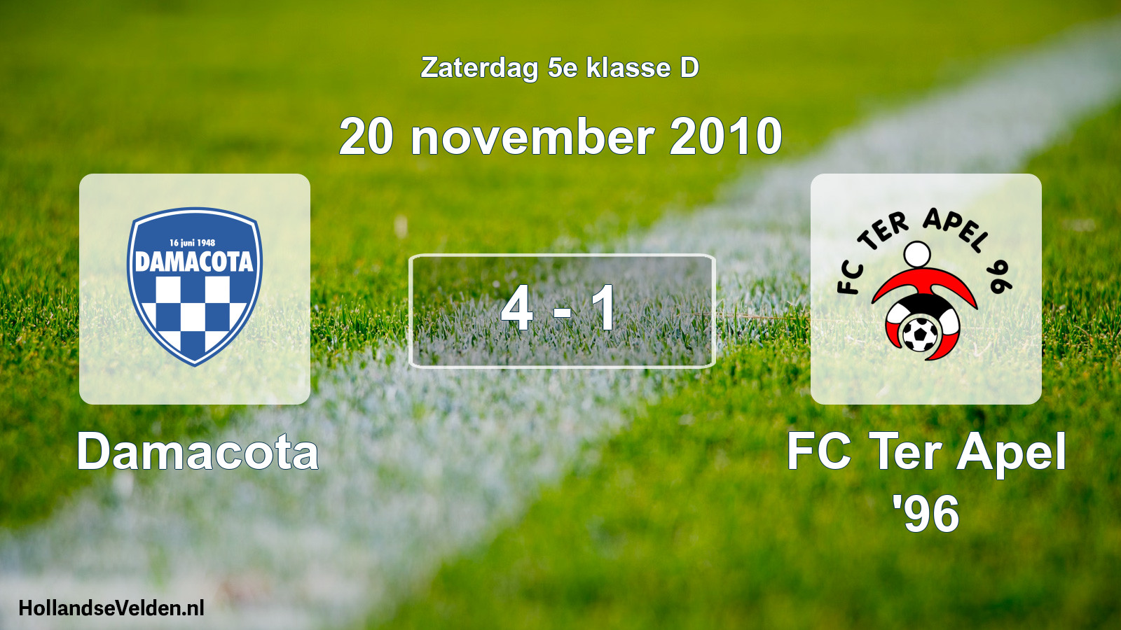 Total number of matches played: Damacota - FC Ter Apel '96 4 - 1 (20 November 2010)