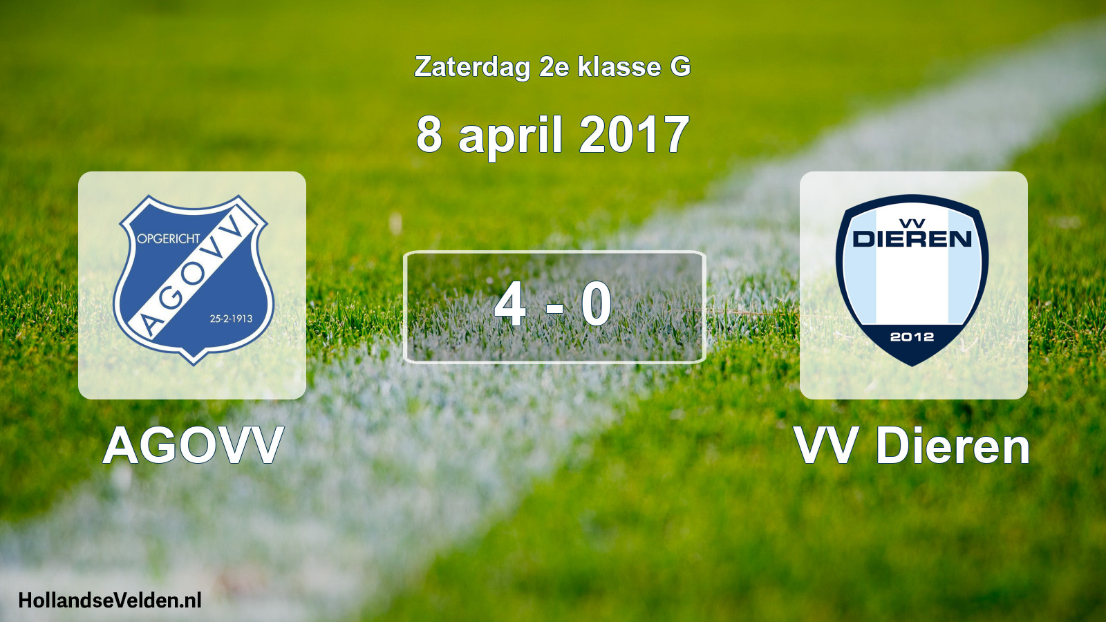 Total number of matches played: AGOVV - VV Dieren 4 - 0 (8 April 2017)