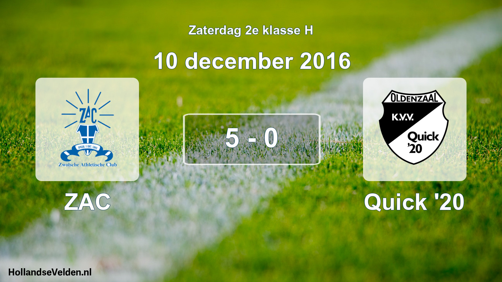 Total number of matches played: ZAC - Quick '20 5 - 0 (10 December 2016)