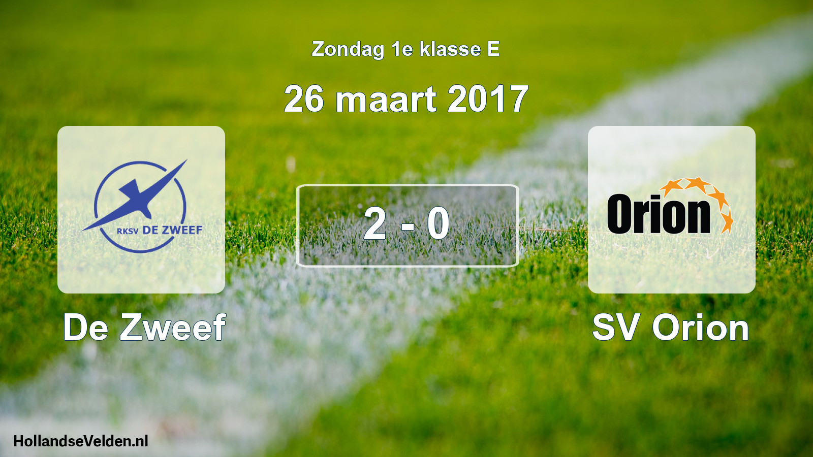 Total number of matches played: De Zweef - SV Orion 2 - 0 (26 March 2017)