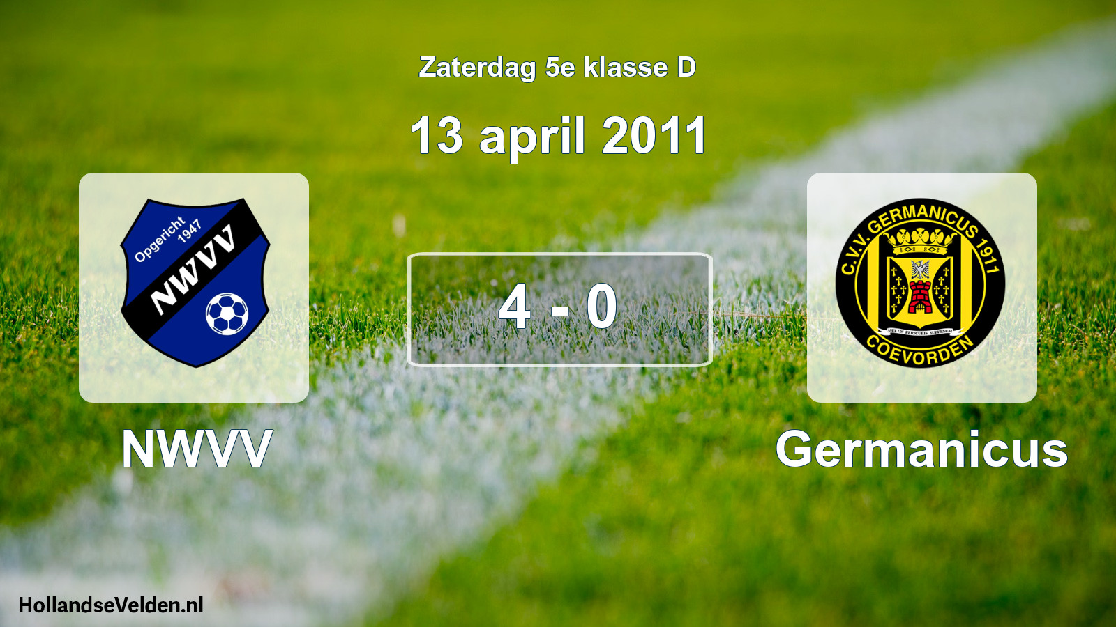 Total number of matches played: NWVV - Germanicus 4 - 0 (13 April 2011)